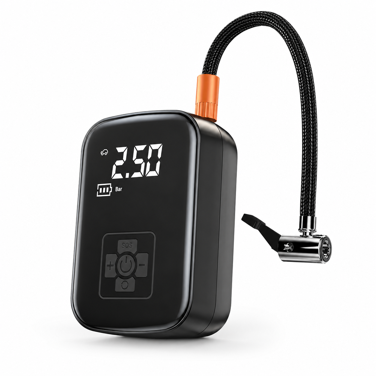 RoadReady Tire Inflator - compact rechargeable portable air pump, front view