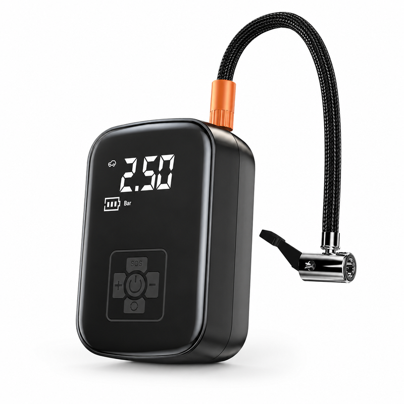 RoadReady Tire Inflator - compact rechargeable portable air pump, front view