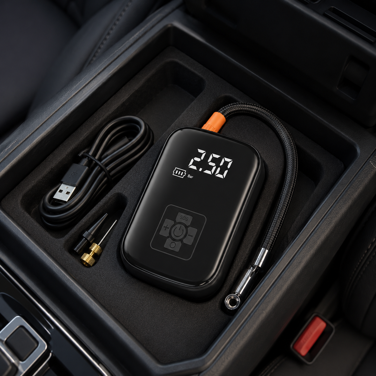 RoadReady Tire Inflator in use during road trip